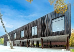Lodz Zoo timber cladding used as natural backdrop sustainable natural material bamboo