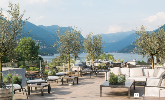Hilton Hotel Lake Como bamboo deck rooftop