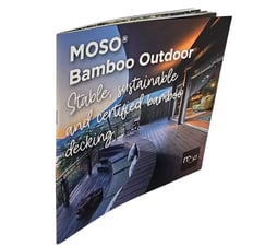 MOSO Bamboo Outdoor brochure featuring sustainable, certified bamboo decking on a white background. Discover eco-friendly options for your outdoor spaces!